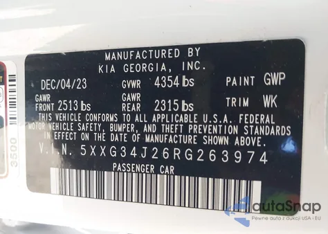 2024 Kia K5 Ex from USA, damaged, VIN 5XXG34J26RG263974